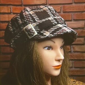 👒 🚨 Plaid Wool Blend Newsboy Hat — Brown/Beige — OS /B
